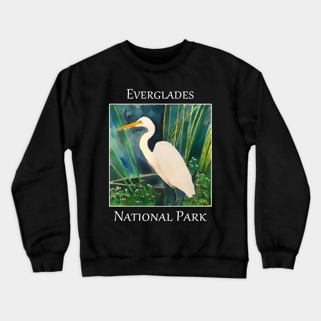 Great white egret standing in the water at Everglades National Park in Florida Crewneck Sweatshirt by WelshDesigns